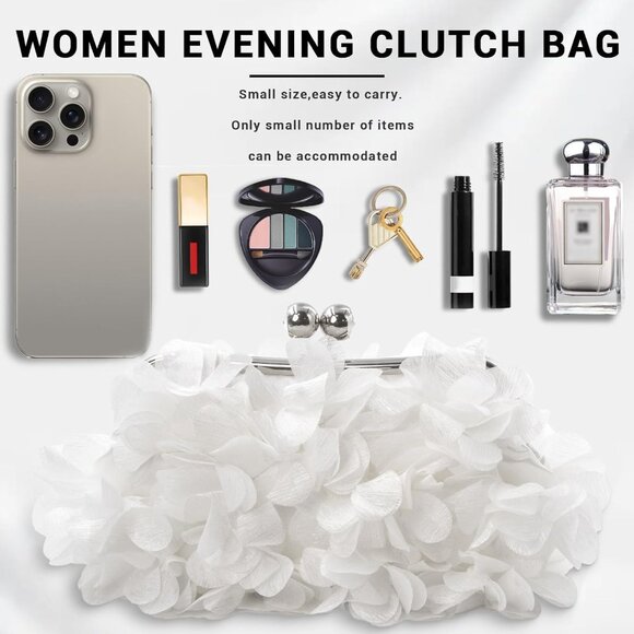 Women's White Floral Elegant Detachable Chain Party Wedding Prom Clutch Bag - Picture 2 of 8
